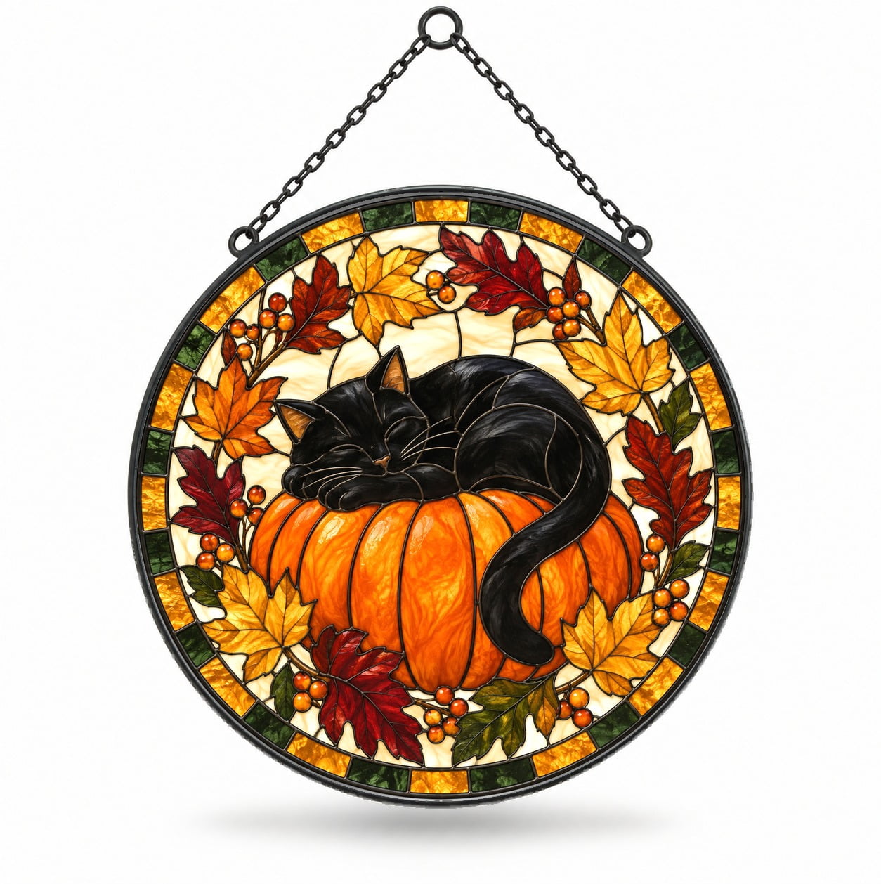 Sloomber Trendiart Autumn Slumber Black Cat Suncatcher, Fall Pumpkin Window ...