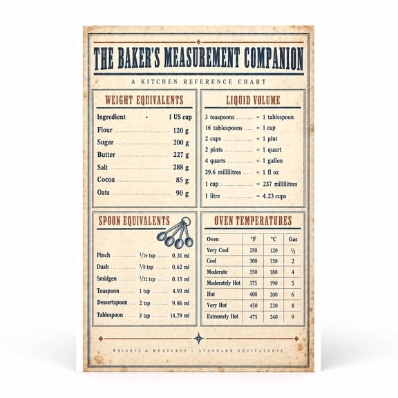 Trendiart Bakers Measurement Companion Poster, Kitchen Conversion Art Chart