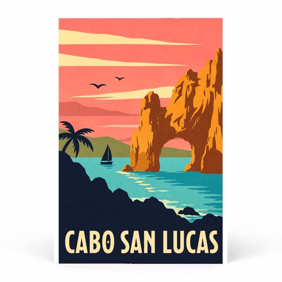 Trendiart Cabo San Lucas Travel Poster, Retro Mexico Coastal Wall Art