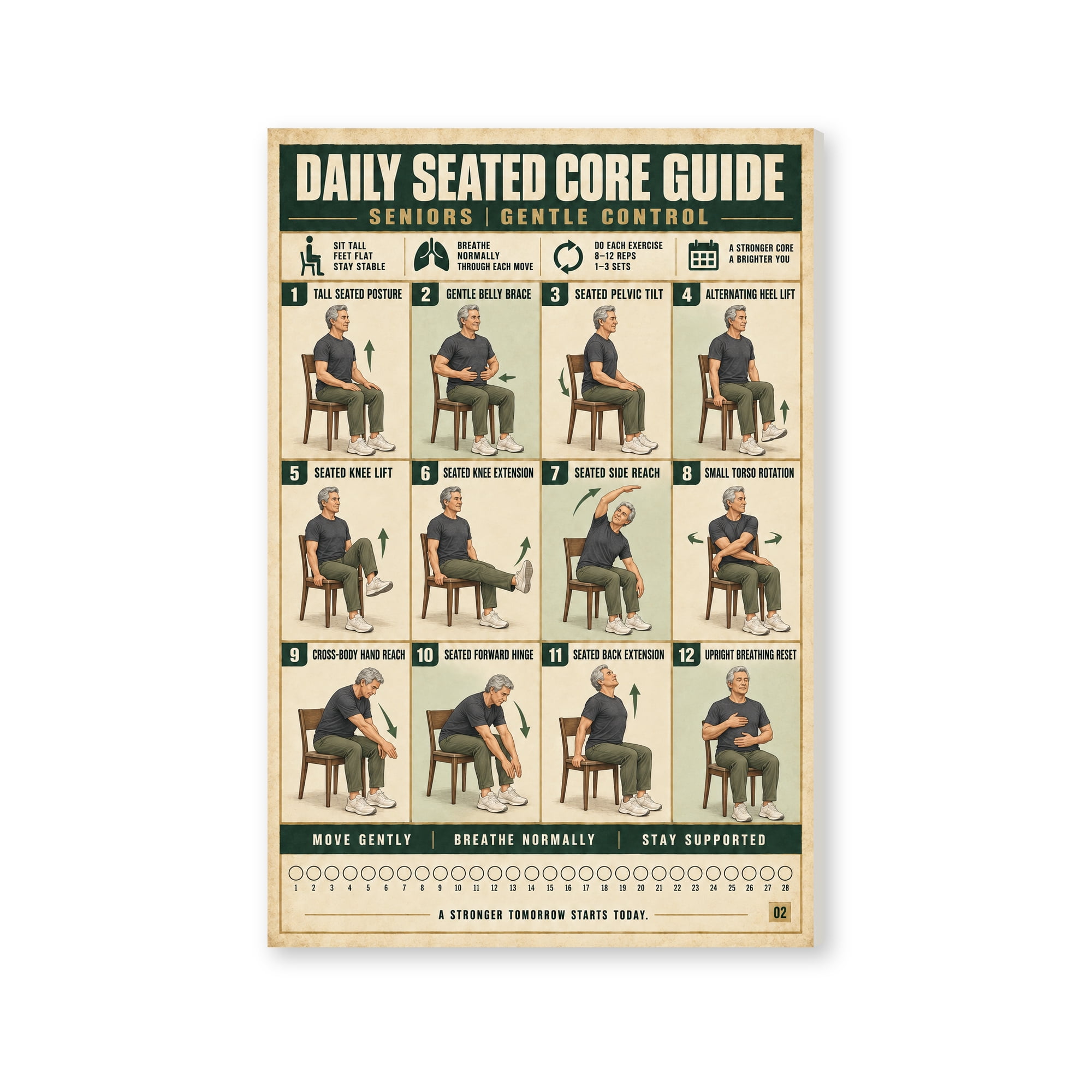 Trendiart Daily Seated Core Guide Canvas Art Print, Senior Workout ...