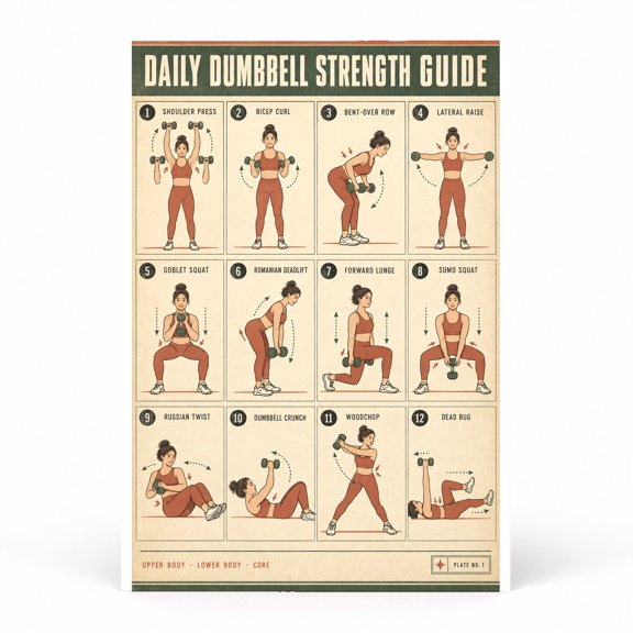 Trendiart Dumbbell Strength Guide Poster, Earth Tone Workout Chart