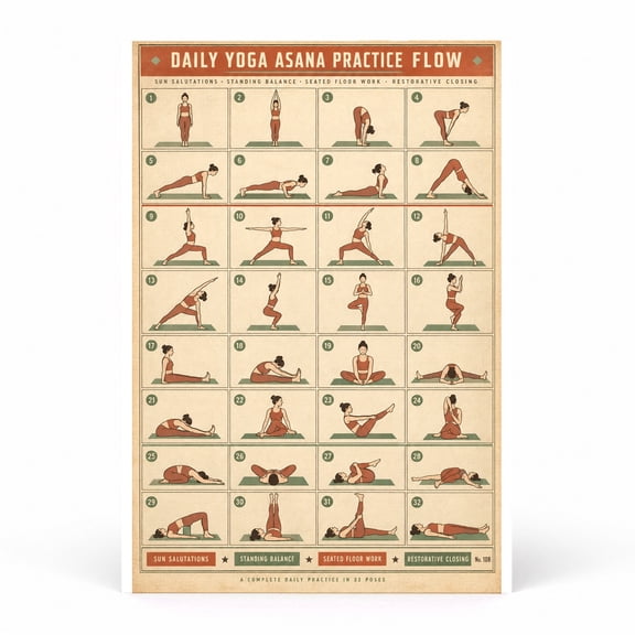 Trendiart Yoga Asana Flow Chart Poster, Daily Practice Sequence Art