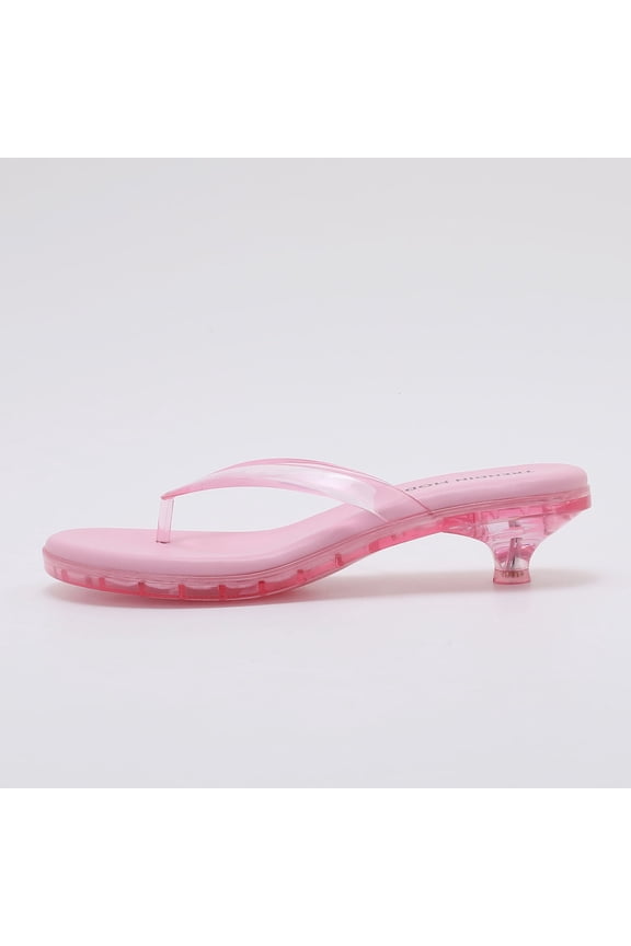 Womens Jelly Kitten Heels Clear Sandals Flip Flops Thong Low Summer Beach Casual Shoes