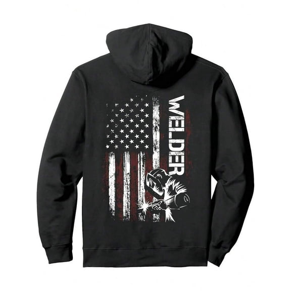 Trending Clothes Men's Sweatshirt 250g 50% Cotton + 50% Polyester - Welder Retro American Flag Welding Back Pullover Sweatshirt