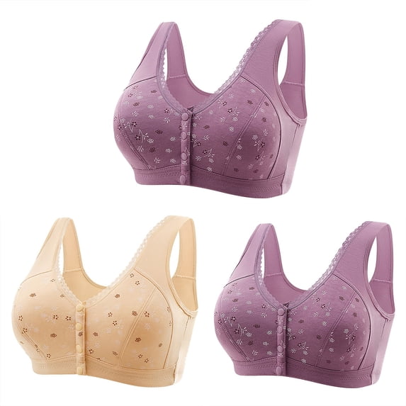 Trending Clothing seamless bras 3PC Front Buckle For Elderly Underwear Soft Oversized Tank Top Without Steel Ring Printed Bra