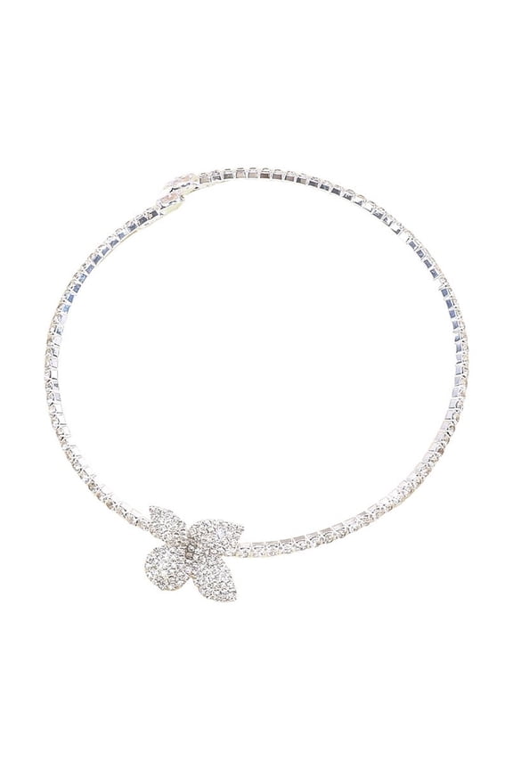 Trending Floral Necklace for Women: Sophisticated Luxury-Inspired Rhinestone Open-Front Collar Chain Elegant Minimalist Design, Versatile Accessory