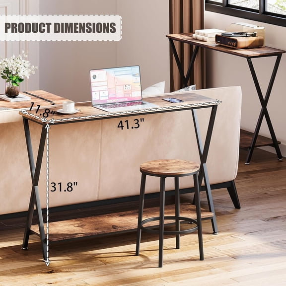 Trending Items Narrow Console Table, 2-Tier Farmhouse Sofa Table with Shelves, 41.3 Inch Long Hallway Table, Behind Couch Table for Living Room Hallway Entryway,Gray
