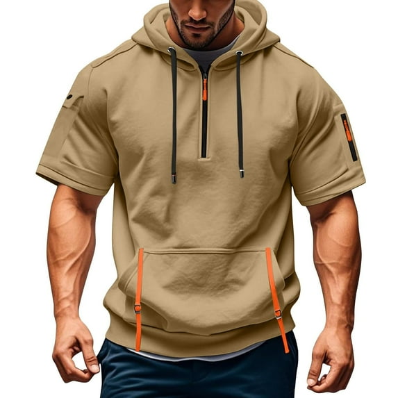 Trending Men's T Shirt Short Sleeve Hooded Style with Pockets Casual Summer Top Lightweight Breathable Sportswear Fitness Tee Mens T-Shirts Long Sleeve White Cotton