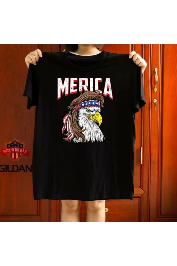 Trending Merica Eagle Mullet 4th Of July Redneck Patriot Graphic Tee,for unisex up to 5XL
