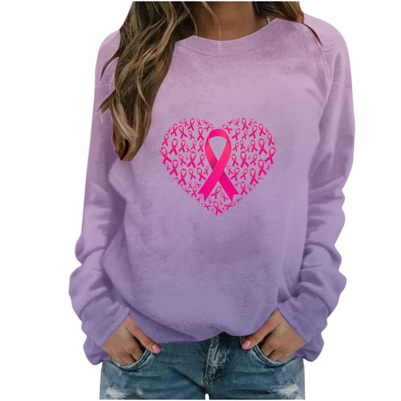 Trending Now! Kilaqueen Breast Cancer Sweatshirts for Women Long Sleeve Going Out Support Cancer Shirt Fall Winter Inspirational Blouse Tees