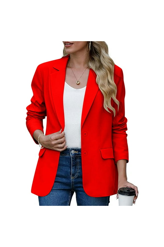 Trending Now! Kilaqueen Womens Office Blazer Button Front Lapel Collar Jacket Suit with Pockets Plus Size Classic Loose Fitness Business Workwear Tops