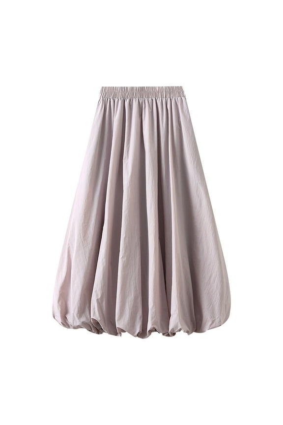 Trending Now! Luxalzxs Womens Bubble Skirts with Pockets Plus Size Elastic Waist Long Skirt Casual Cute Ruffle Pleated A line Midi Dress