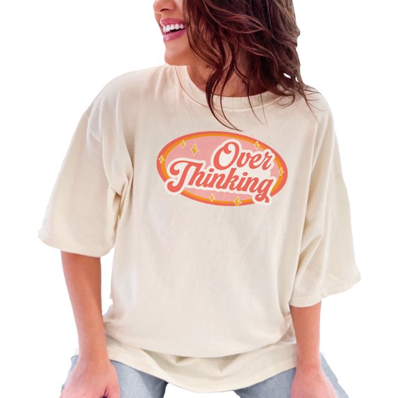 Trending Over Thinking Graphic T-Shirt, Funny Oversized Tee, Cute Casual Wear, Aesthetic Retro Design, Women Men Unisex Fashion, Ivory Comfort Colors T-Shirt, 2XL
