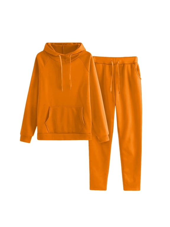 Back to School Fall Sets Women 2 Piece Outfits Petite Women's Fashion Sports Casual Long Pants Hooded Sweater Tops Pants Set Long Sleeve Hooded Set with Pockets