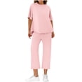 thumbnail image 1 of Women 2 Piece Outfits Sets Fall Women's Casual Loose Printing Round Neck Short Sleeved Shorts Pajamas Suit, 1 of 9
