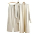 thumbnail image 1 of Trending Saving Fall 2 Piece Sets for Women Fall and Winter Long Windbreaker High Neck Inner Sweater Elastic Waist Wide Leg Pants Knitted Three Piece Set, 1 of 3