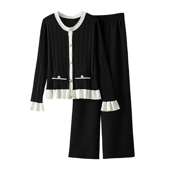 Trending Saving Women 2 Piece Outfits Sets Casual Women's Round Neck Top and Straight Comfortable Stretch Waist Pants Two-Piece Set