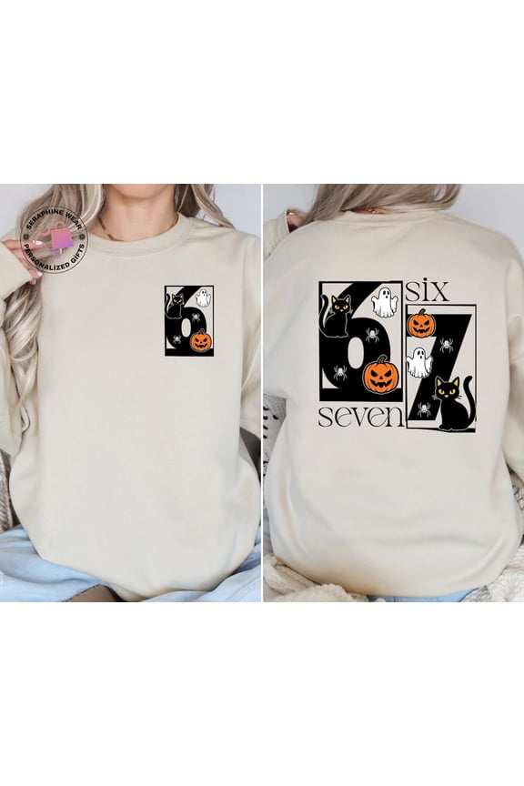Trending Six Seven Couples Sweater, 67 Spooky Season Ghost Shirt, Viral Tiktok Hoodie All Size S-5Xl