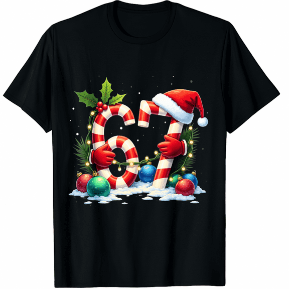 Trending Six Seven Meme Christmas 67 Santa Funny Christmas T-Shirt (Men's, Women's)