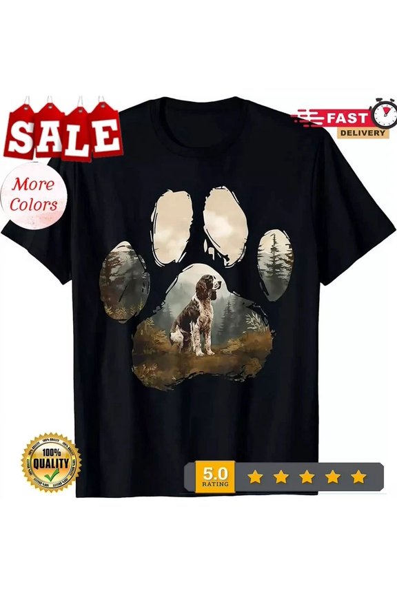 Trending Tee With English Springer Spaniel Mountain Paw Design Dog Mom Dad -Shirt Birthday Gifts; For Men & Women