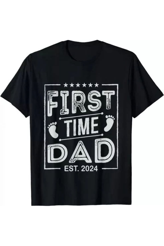Trending Tee With First Time Dad 2024 Promoted To Daddy 2024 For New Daddy T-Shirt, Unisex T-Shirt Birthday Gifts; For Men & Women