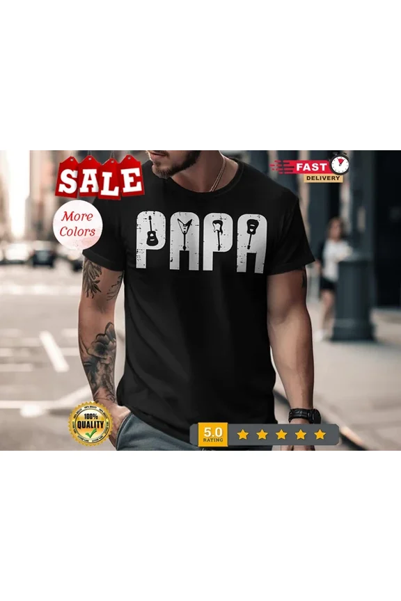 Trending Tee With Guitar Lover T-Shirt, Papa Gift Shirt, Musician Shirt, Rocker Tee, Guitarist ... Birthday Gifts; For Men & Women