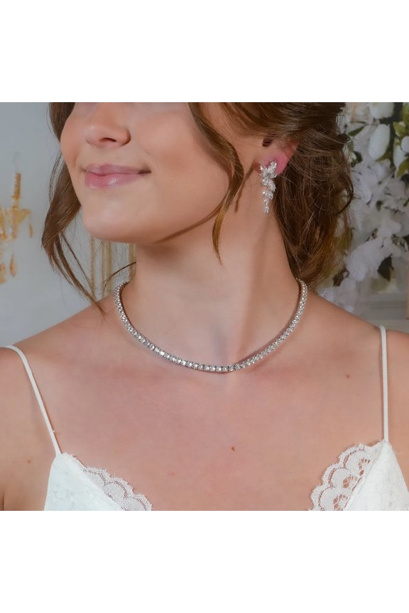 Trending Tennis Necklace and Earring Set European-American Style Bridal Jewelry for Weddings