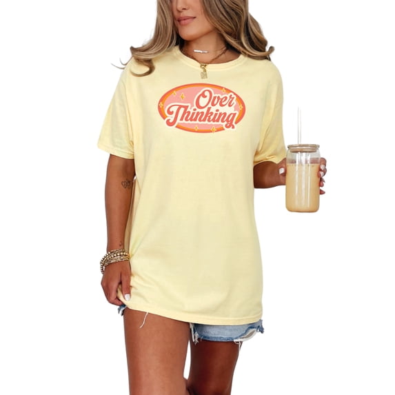 Trending Over Thinking Graphic T-Shirt, Funny Oversized Tee, Cute Casual Wear, Aesthetic Retro Design, Women Men Unisex Fashion, Butter Comfort Colors T-Shirt, Medium