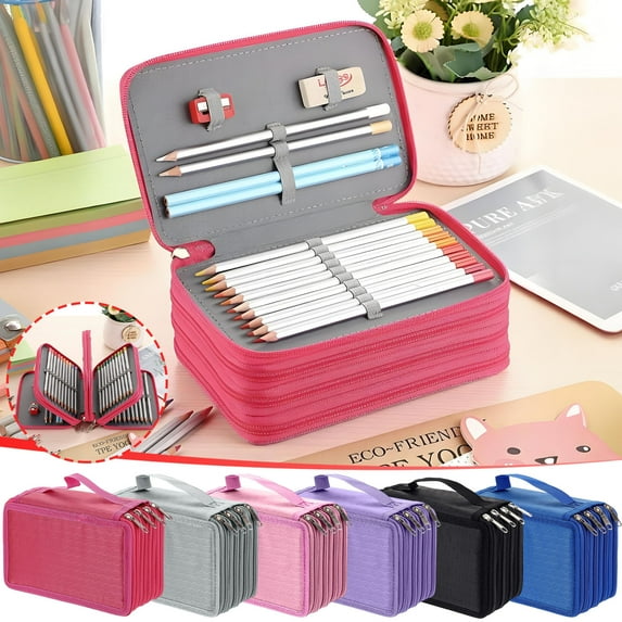 Trending, Vsgery High Capacity Pencil Case, 72 Slot Stationery Pouch, Portable Bag, Colored, 2 Removable Sleeves, Multi-Functional, for Students, Office, Travel|nylon,Black