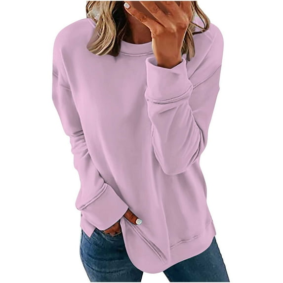 Trending Womens Clothes Women's Hoodies Pullover Long Sleeves Shirts Color Round Neck Sweatshirt Pullover Tunic Tops