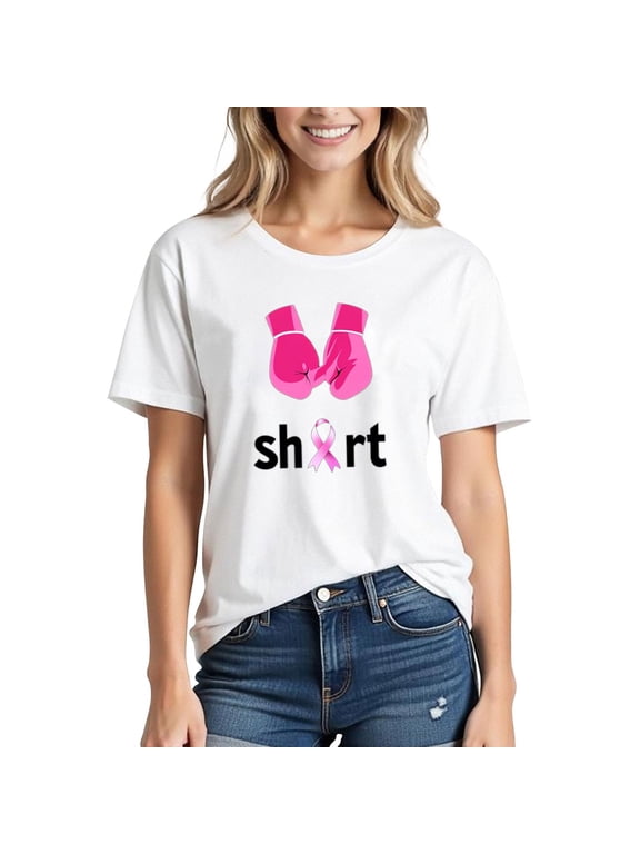 Plus Size Tops for Women Womens Graphic T Shirts Funny Cotton Blouses for Women Summer Women's Short Sleeve Tops my recent orders Breast Cancer Awareness Tops