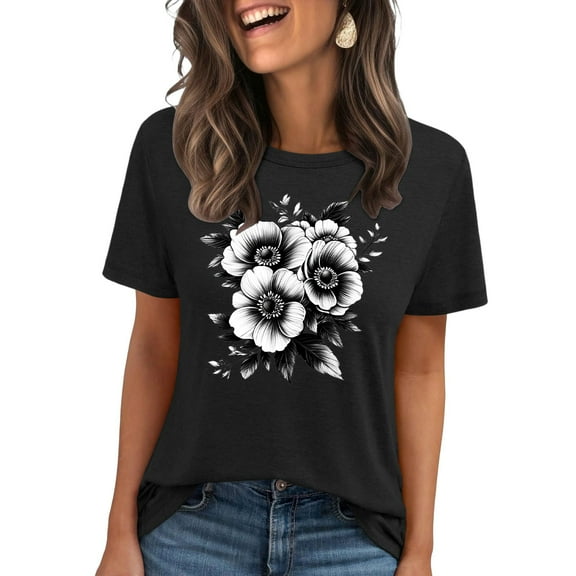 Pohista Tops for Women Trendy Shirts for Women Trendy Graphic Tee Summer Blouses Casual Womens Summer Tops Short Sleeve reorder items previously ordered Floral Print Tops for Women