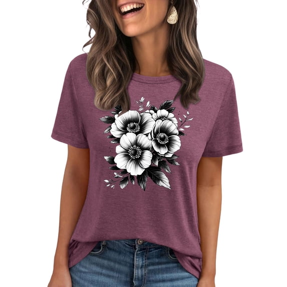 Pohista Women's Tops Dressy Workout Shirts Women Plus Size Lightweight Tops & Blouses Plus Size Cotton Tops for Women Short Sleeve summer Floral Print Tops for Women