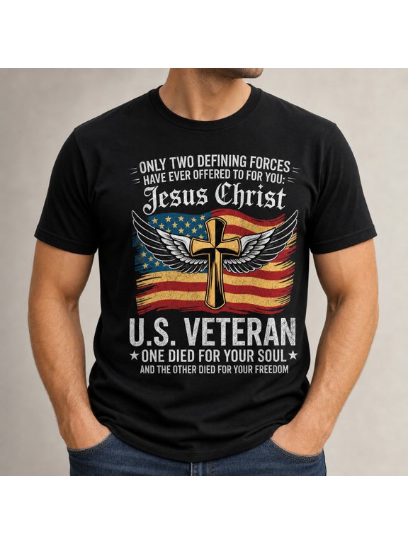 Jesus Christ & U.S. Veteran Patriotic T-Shirt - Cross, Rifles & T-Shirt