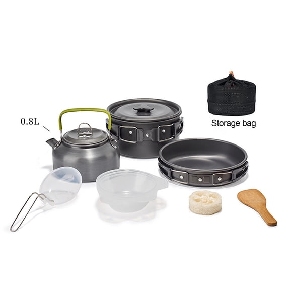 Trendix 10Pcs/Set Camping Cookware Kit, Non-stick Alumina Portable Cookware 2-3 Person for Outdoor Backpacking Hiking including Folding Pan Pot Kettle Spoon Bowl Storage Bag 