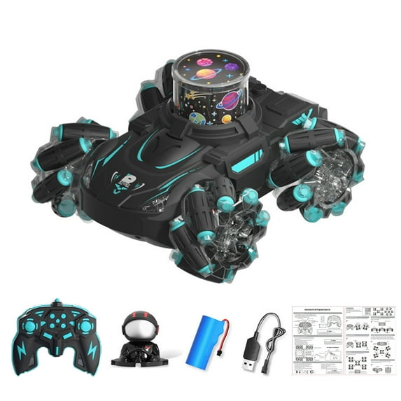 Trendix 2.4GHz Remote Control Car with Projector, Remote Control Distance about 40 Meters, RC Stunt Car with Lights & Music 4WD Off-Road 360° Rotation Toy Car, Cyan