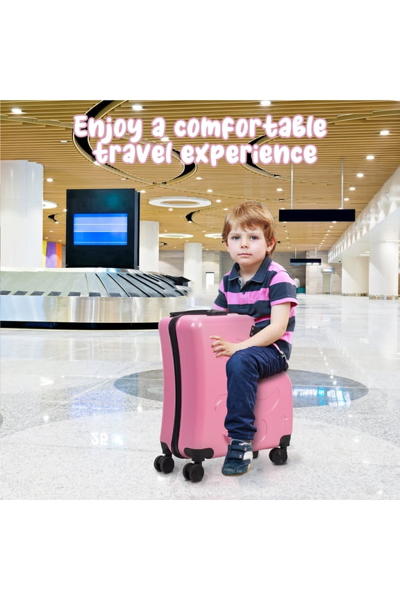 20" Ride On Suitcase for Kids Rolling Luggage with Spinner Wheels & Safety Belt, Combination Lock Carry-on Luggage with 4 Spinner Wheels