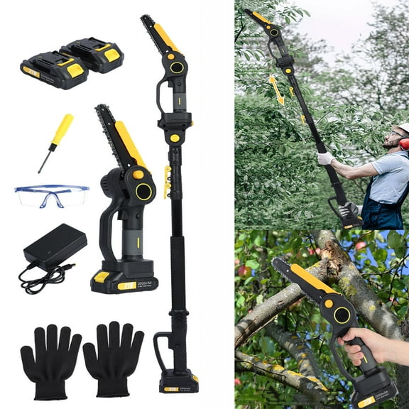 Trendix 21V 6-Inch Brushless Motor Chainsaw with 4.9-7.5FT Retractable Extension Pole, Cordless Pole Saw with 2 Batteries,120 Min Runtime for Tree Trimming and Branch Cutting