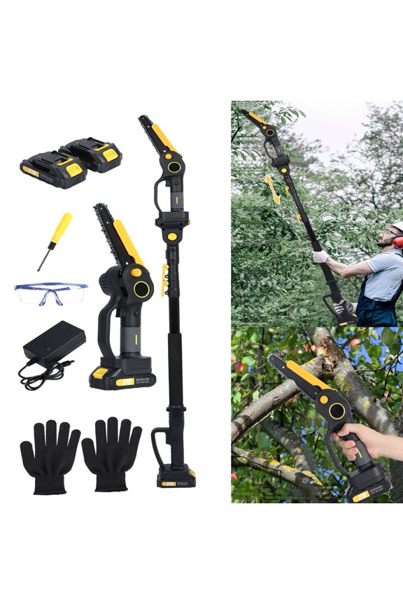 21V 6-Inch Brushless Motor Chainsaw with 4.9-7.5FT Retractable Extension Pole, Cordless Pole Saw with 2 Batteries,120 Min Runtime for Tree Trimming and Branch Cutting