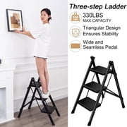 Trendix 3 Step Ladder, Portable Ladder with Anti-Slip Wide Pedals, Lightweight, Foldable, 330 Lbs Capacity, Black