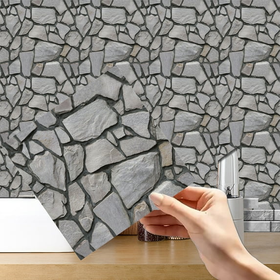 Trendix 3D Wall Panel Stick Foam Brick Wallpaper Peel, Waterproof Self-Adhesive Wallpaper, 10Pcs Wooden Grain Decoration Sticker, 11.8 x 11.8 Inch (Grey)