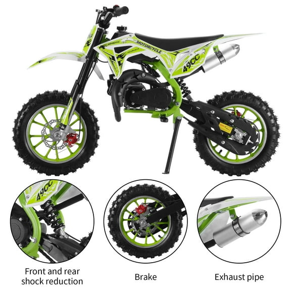 Trendix 49cc 2-Stroke Kids Dirt Bike, Off Road Mini Motorcycle, Pull to Start, One Click Start Switch Gas Power Motocross, Children Pocket Motorbike with Front Rear Disc Brakes (Green)