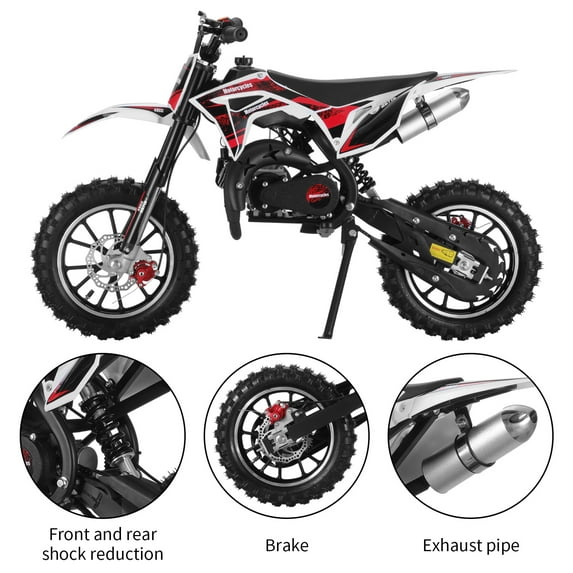Trendix 49cc 2-Stroke Kids Dirt Bike, Off Road Mini Motorcycle, Pull to Start, One Click Start Switch Gas Power Motocross, Children Pocket Motorbike with Front Rear Disc Brakes (Black)