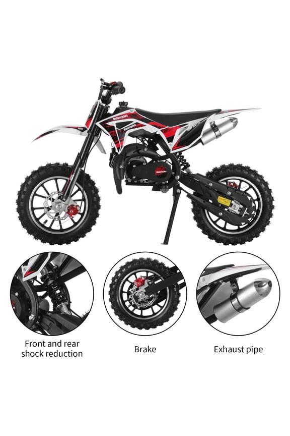 49cc 2-Stroke Kids Dirt Bike, Off Road Mini Motorcycle, Pull to Start, One Click Start Switch Gas Power Motocross, Children Pocket Motorbike with Front Rear Disc Brakes (Black)