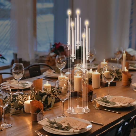 Trendix 5 Arm Candlesticks Holder with Acrylic Shade, excluding Electronic Candles, 4Pcs Candelabra Centerpieces, Tall Clear Candle Candlestick Holder, LED Candle Stand for Wedding Dinner Party