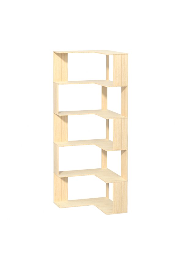 5 Tiers Corner Bookshelf, 62.2" Tall L Shaped Bookcase with Anti-Drop Panel, Display Rack Wood Grain Book Shelf, Freestanding Book Storage Organizer for Home Office