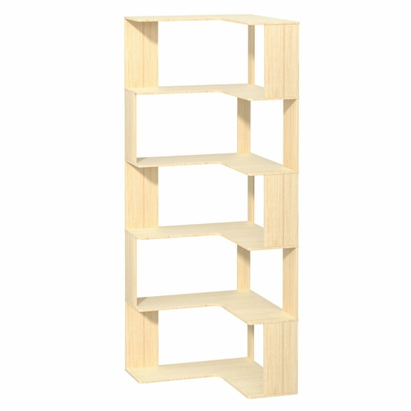 Trendix 5 Tiers Corner Bookshelf, 62.2" Tall L Shaped Bookcase with Anti-Drop Panel, Display Rack Wood Grain Book Shelf, Freestanding Book Storage Organizer for Home Office