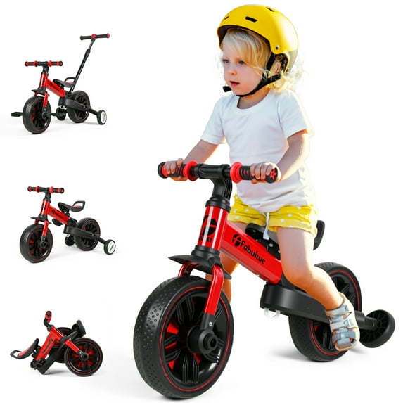Trendix 6 in 1 Balance Bicycle with Training Wheels & Pedals, Foldable Toddler Bike with Push Handle, Balance Bike with Brakes & Kickstand