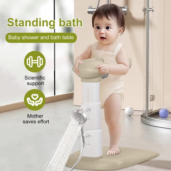 Trendix Adjustable Baby Shower Stand, Shower Support for Baby Standing Adjustable Height Collapsible Baby Shower Rack with Shower Head Holder (Khaki)