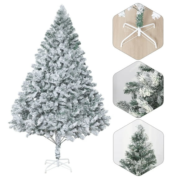 Trendix Artificial Christmas Tree, 2.1m/6.9ft White Flocked Faux Pine Tree Dense Branches Realistic Holiday Décor w/Easy Assembly, Base